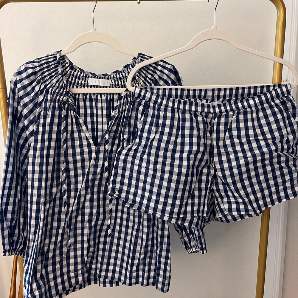 Lake Pajamas Navy Gingham Lounge Set Size M